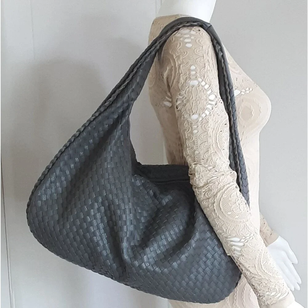 Gray Woven Bottega Veneta Inspired Hobo Bag